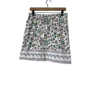 J Jill Womens Floral Elastic Waist Skirt White Green Size Small Petite